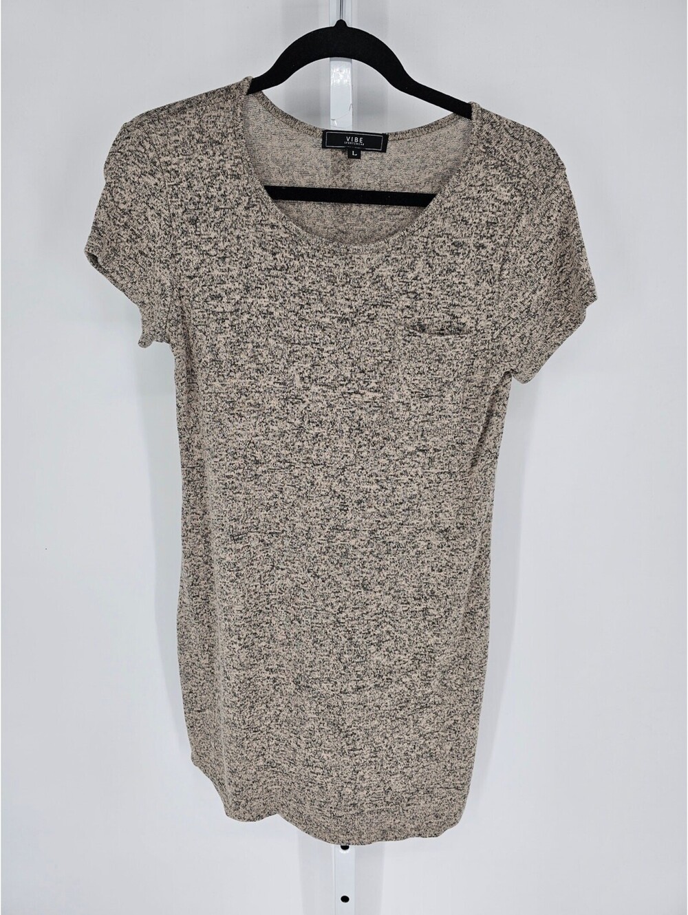 Vibe Sportswear Women's Taupe Round Neck Pocket Round Hem Shirt Dress Size L